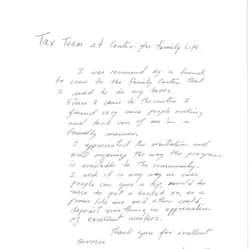 A letter we received from a client who used our tax filing services!